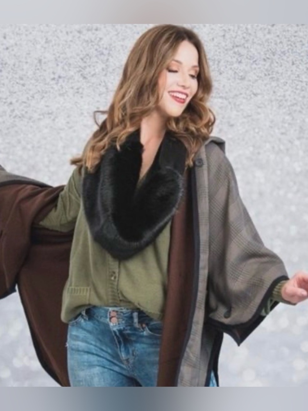 CAbi Calm Infinity Scarf Black Faux Fur Knit Style 4220 One Size